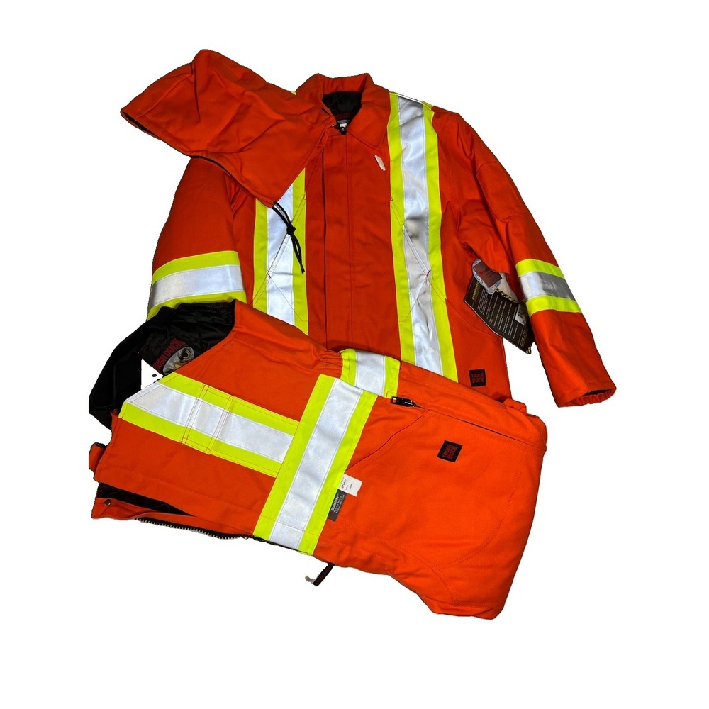 Tough Duck Mens Med Extreme Coat S117471 & Bibs S75471 Hi-Vis 4-In-1 Safety NWT